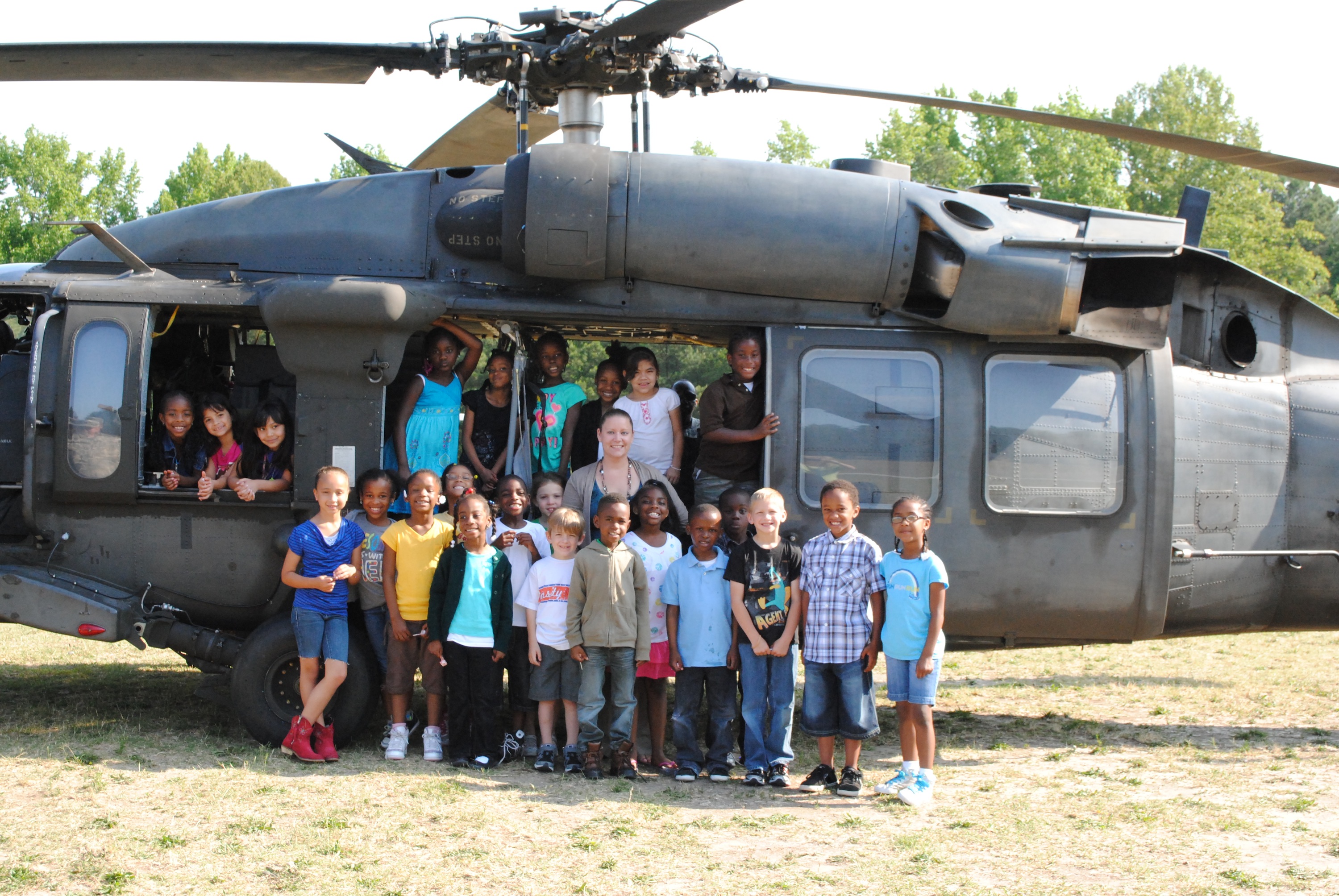 Sophia and her class with the Helicopter
